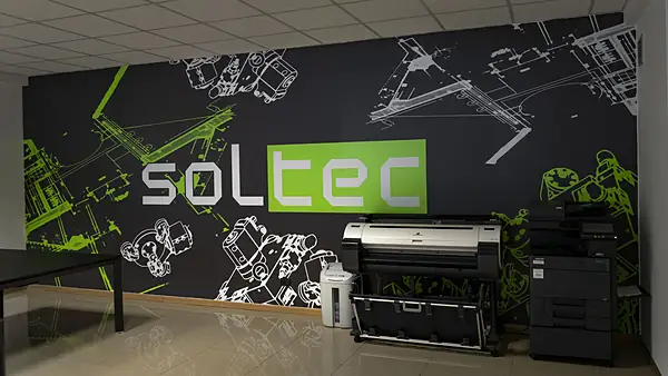 Uffici Soltec, Interior wrapping, parete stampata
