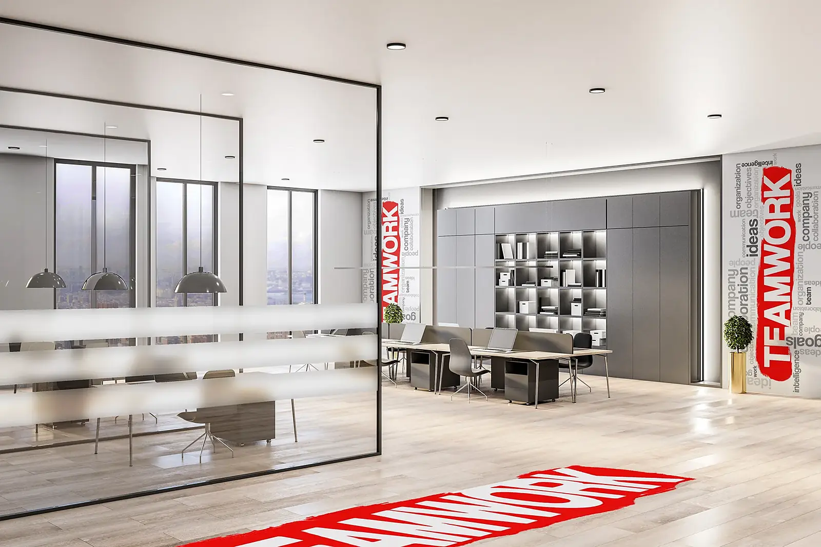 Ufficio: Decorazione vetrate, lavoro WrapLab con i dettagli segnati